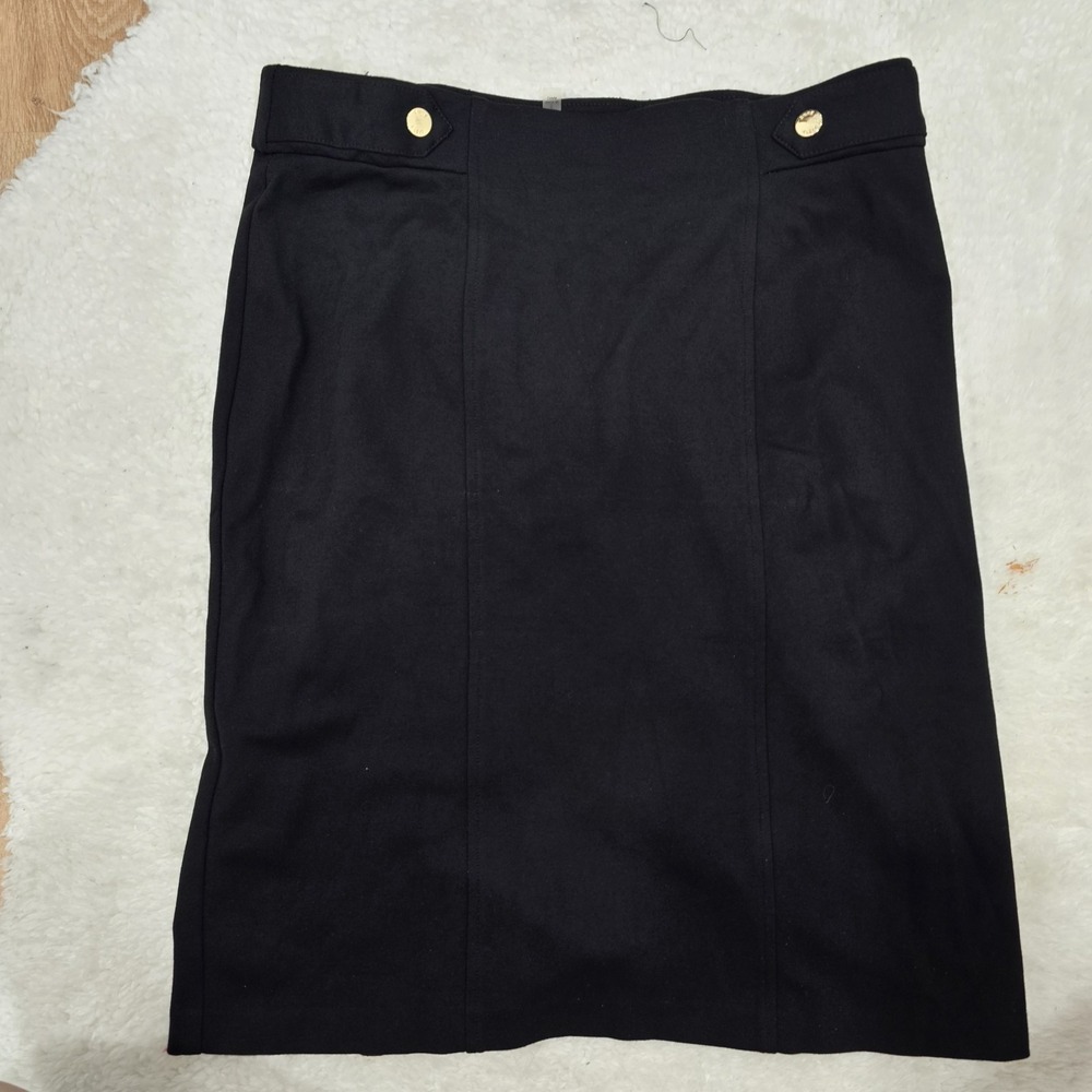 Anne Klein Women's Black Pencil Skirt -‎ Size 6- Gold Button Accent - Stretch